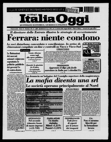 Italia oggi : quotidiano di economia finanza e politica